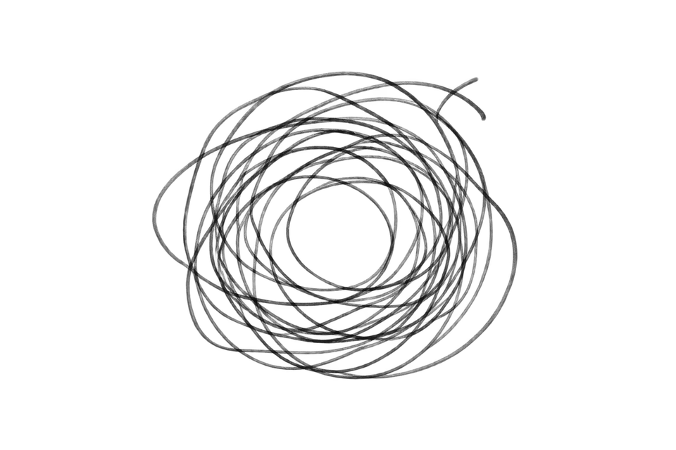 A dense, hand-drawn knot of lines