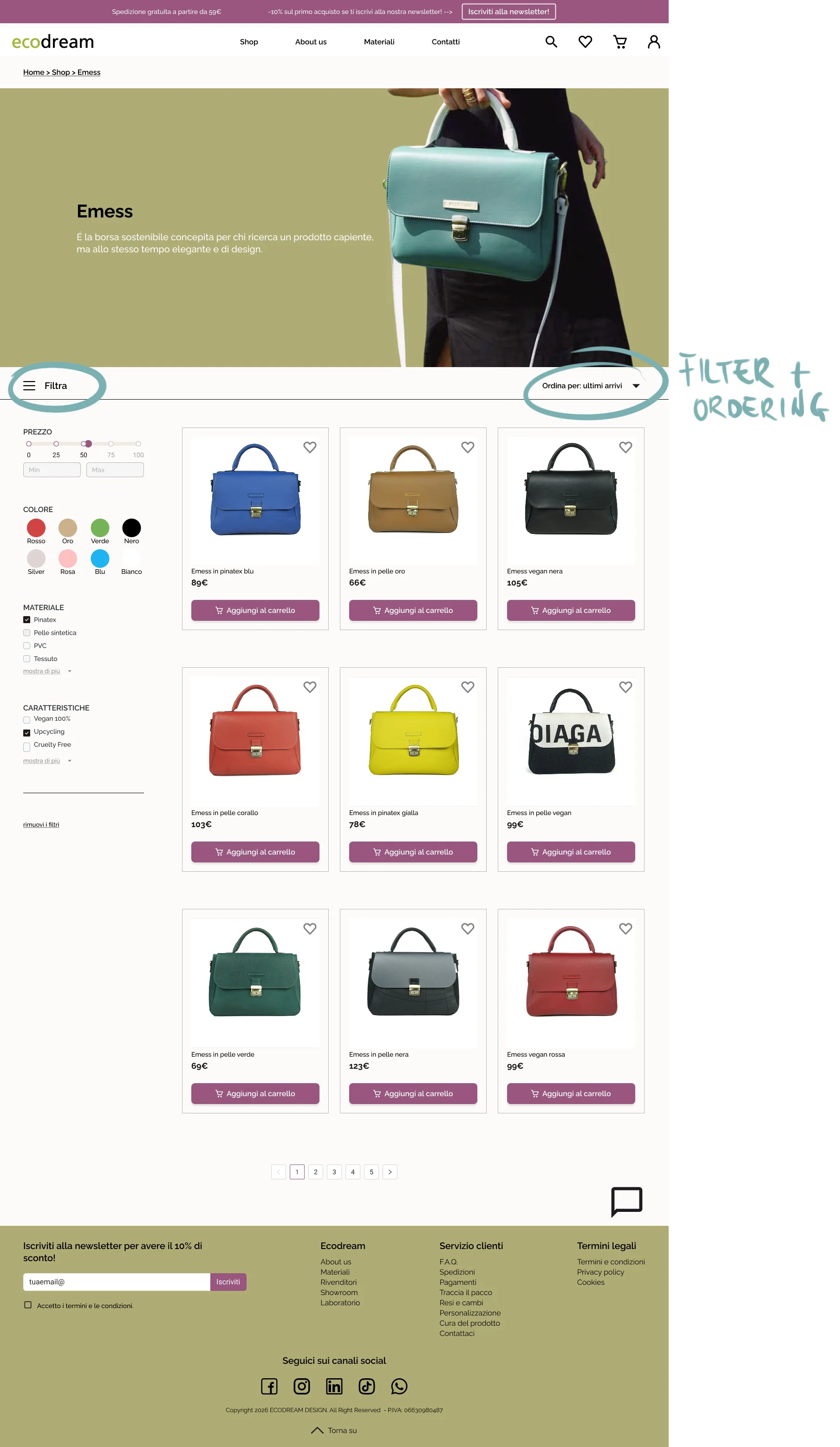 Redesigned EcoDream model page with design annotations