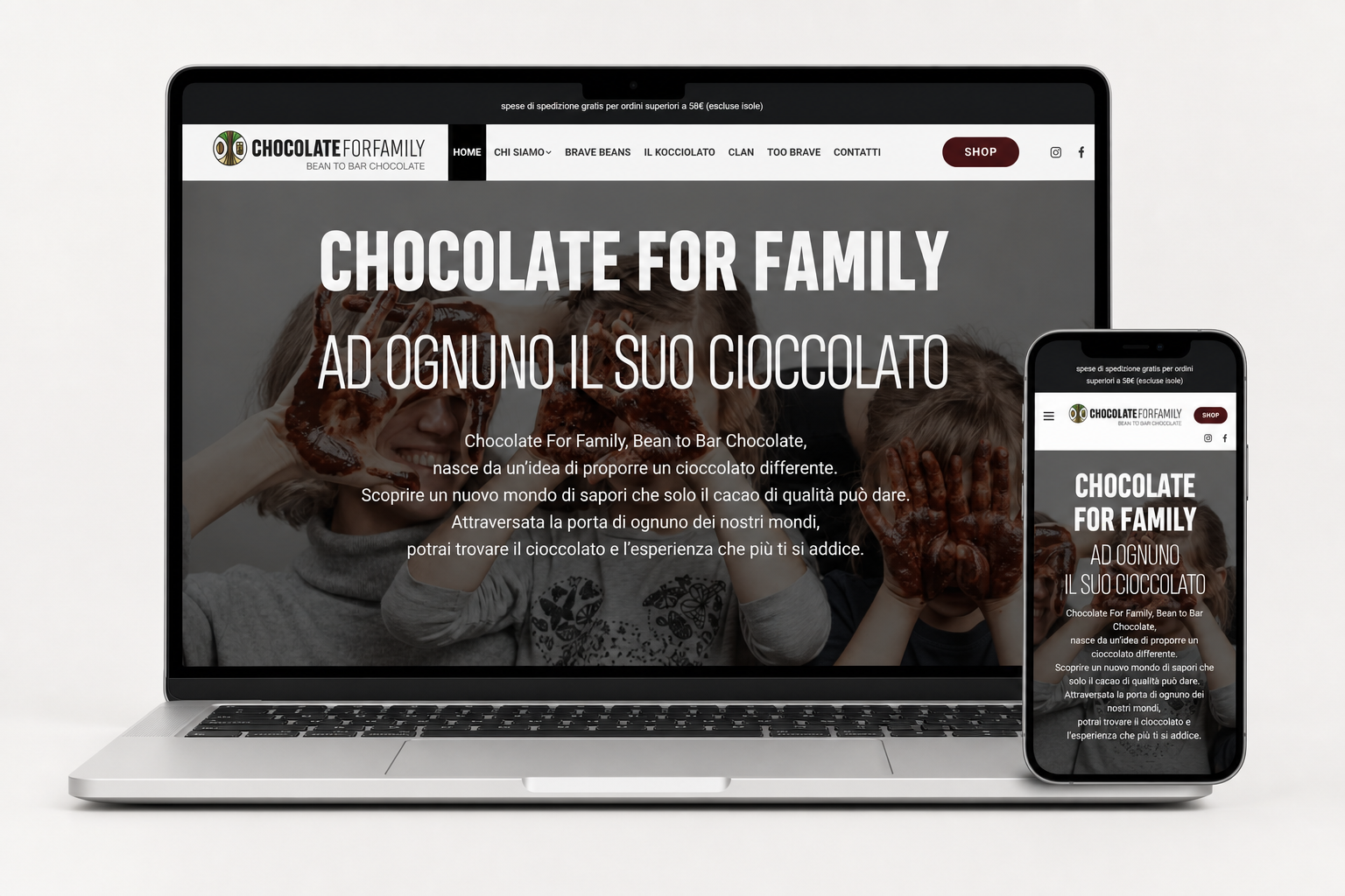 Chocolate for Family website shown on a laptop and smartphone